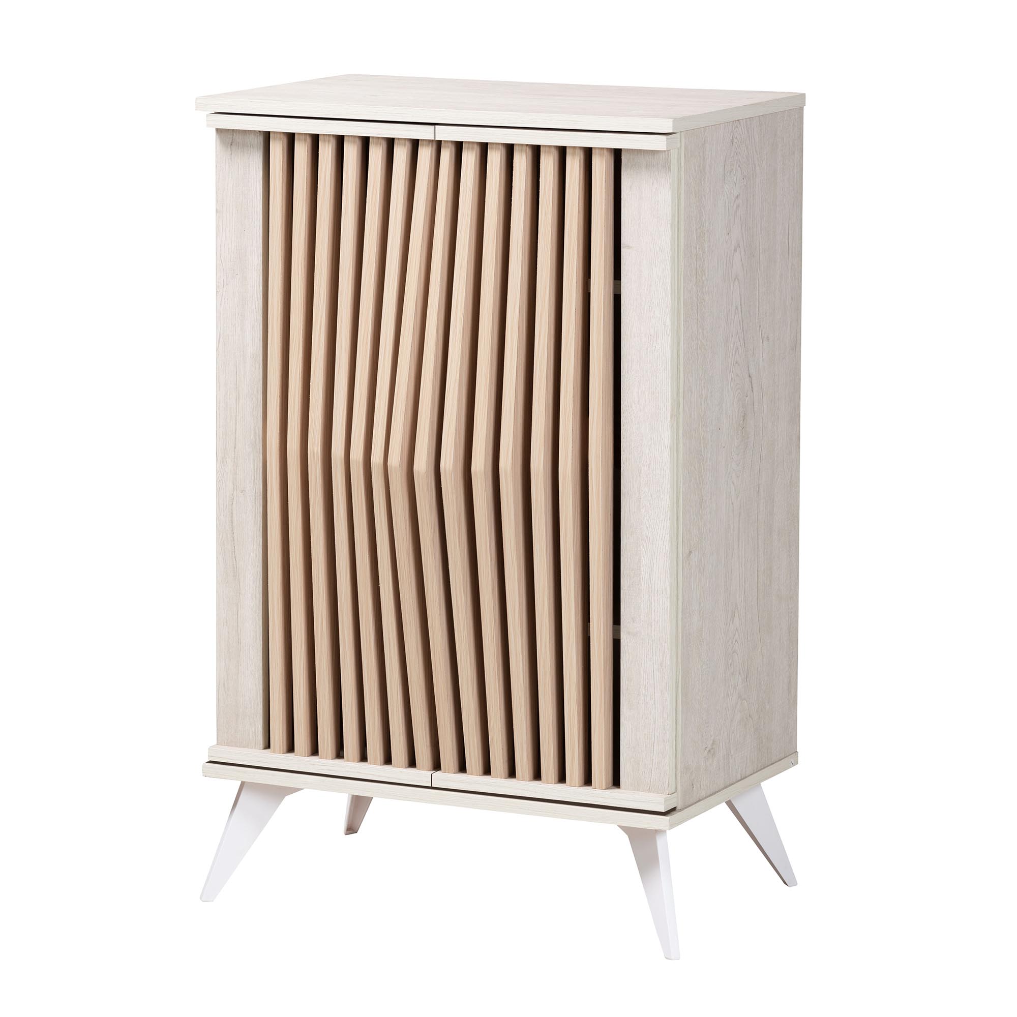 Baxton Studio Simona Mid-Century Modern Transitional Light Grey and Brown Wood 2-Door Storage Cabinet